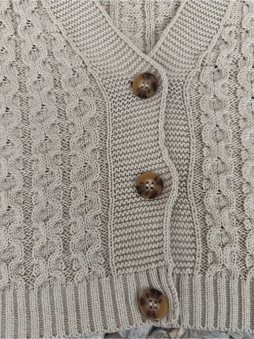 Milk It Cable Knit Cropped Cardigan Sweater Beige Patchwork Sz 14 Urban Outfitte